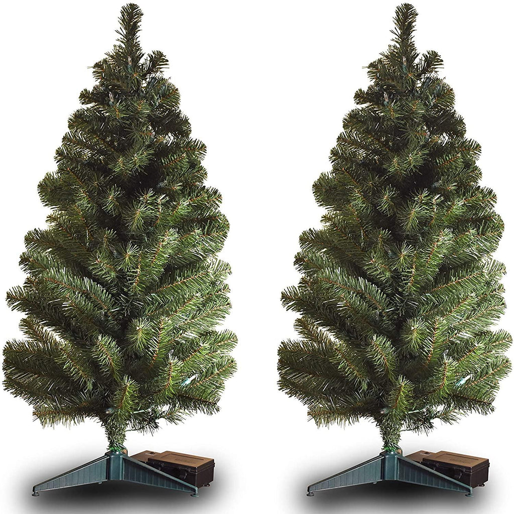 2 Pack - 3 ft. Tall White LED Lighted Pathway Christmas Trees - Battery Powered