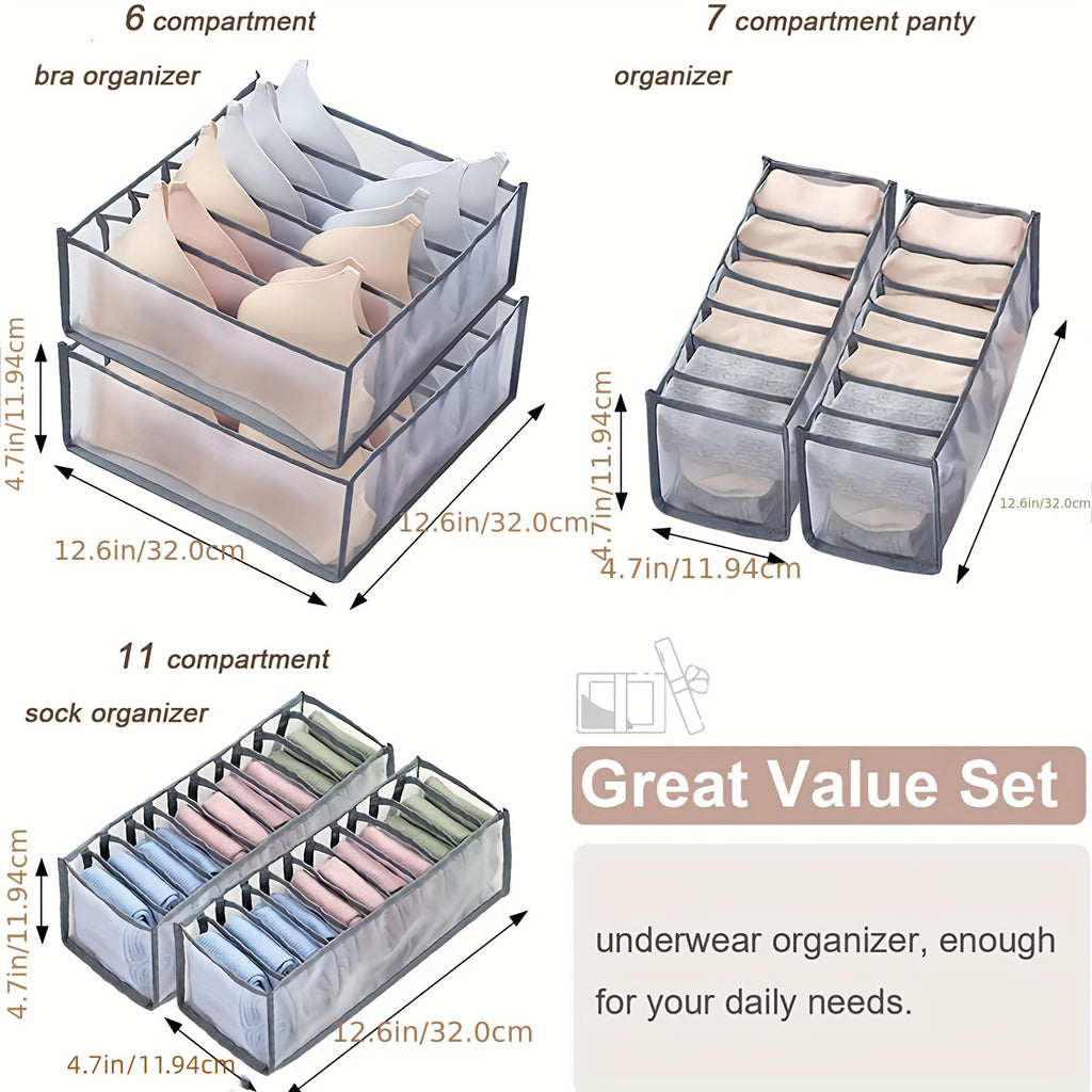 Bra &amp; Panty Organizer, Foldable Underwear StoraBox, Drawer Closet StoraDivider For Tie, Lingerie, Socks