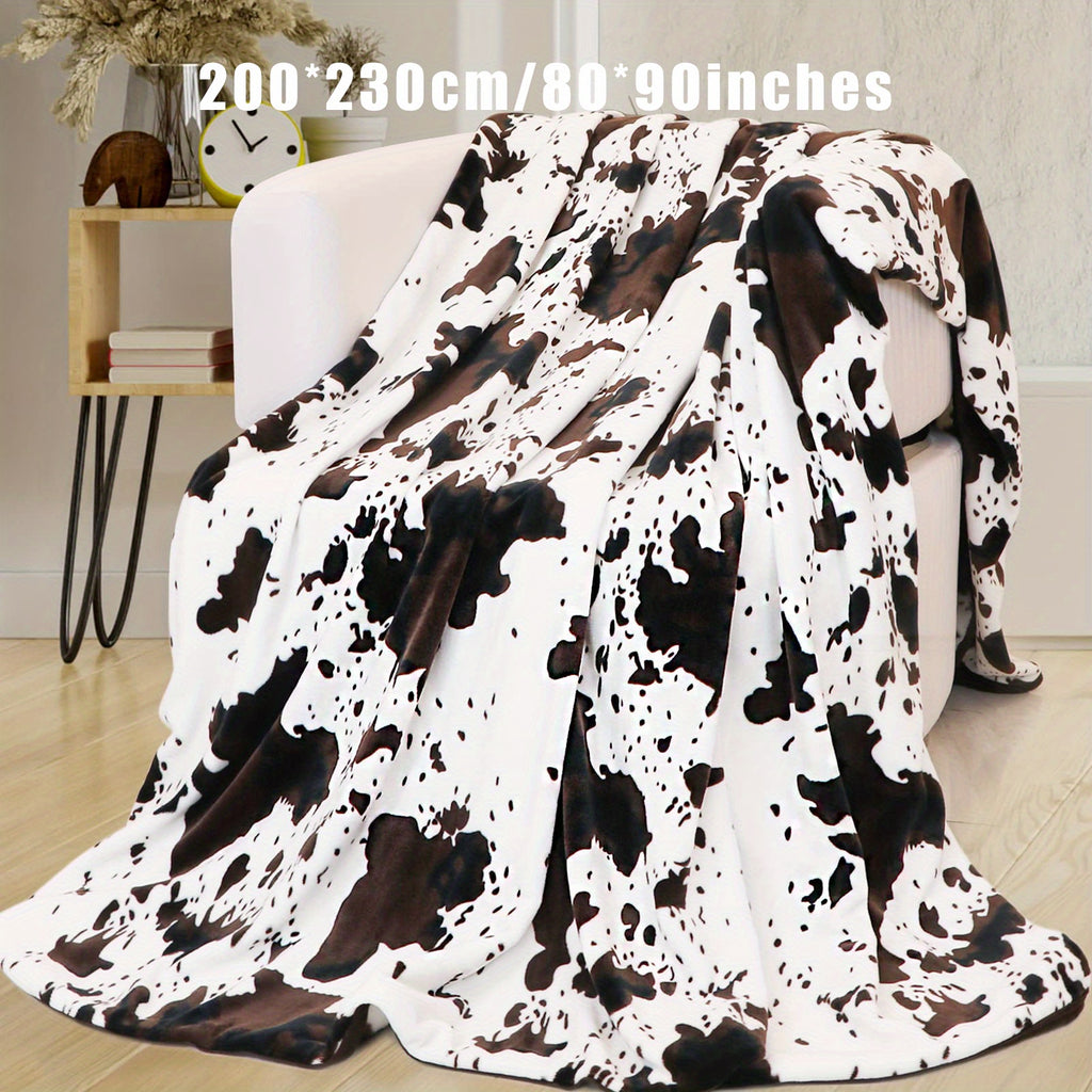 1pc Soft and Warm Cow Print Blanket - Plush Fleece Flannel Throw for All-Season Comfort - Perfect for Daughters, Adults, Students, and Teens