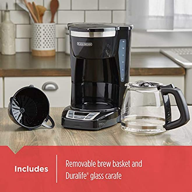 black+decker cm1160b 12-cup programmable coffee maker, black/stainless steel