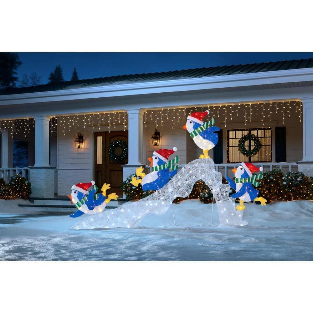 6 ft Cool White-Warm White LED Penguins Slide Holiday Yard Decoration