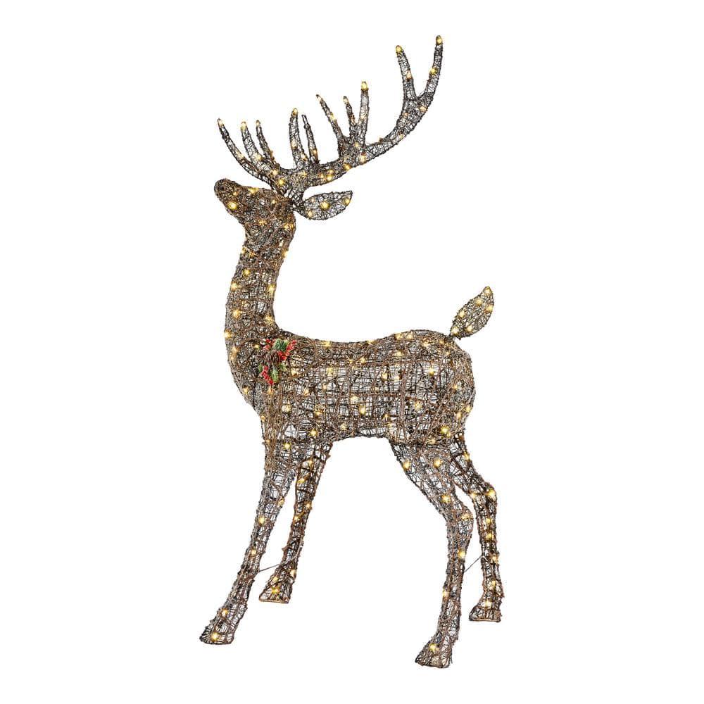 67 in Warm White LED Meadow Frost Brown Buck Holiday Yard Decoration