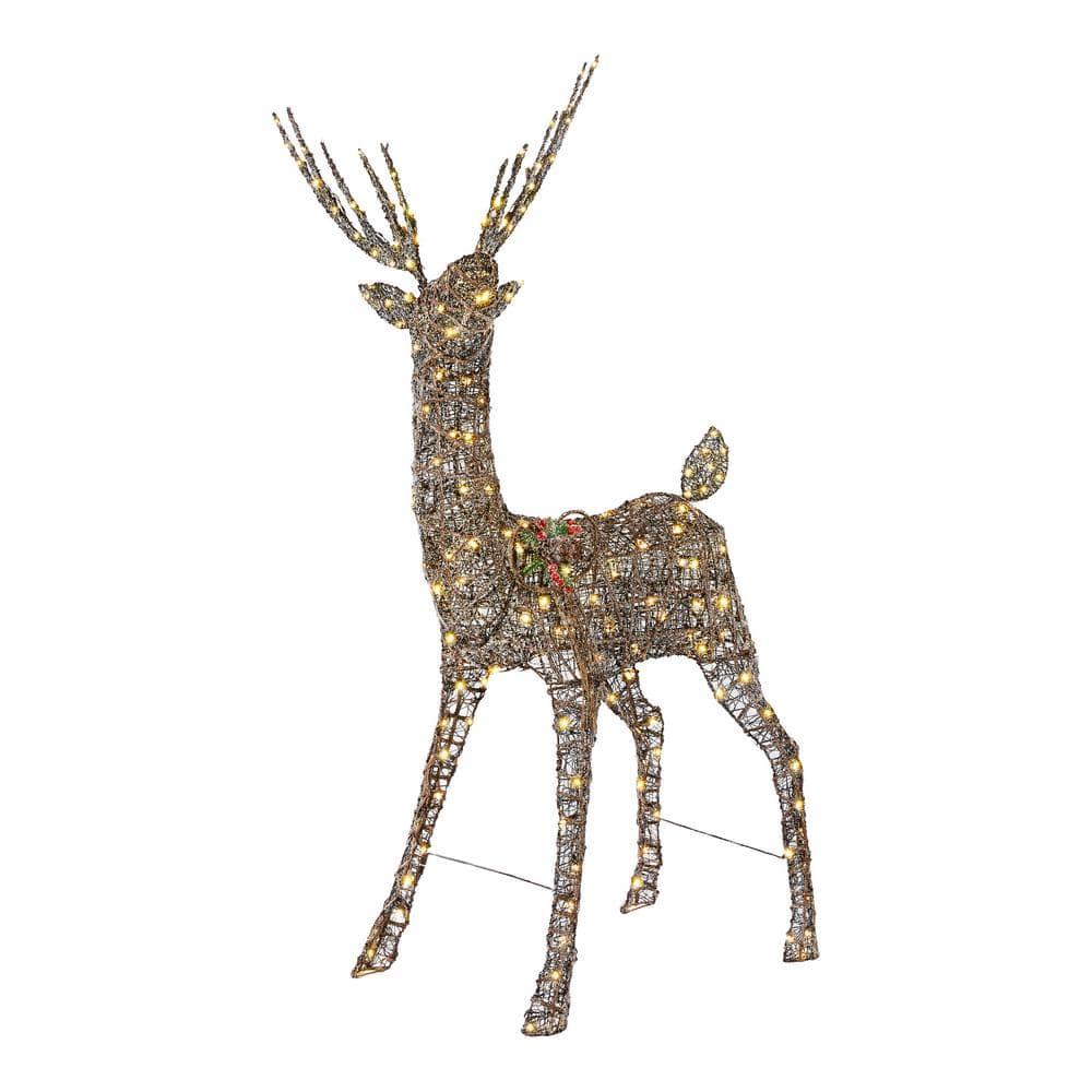 67 in Warm White LED Meadow Frost Brown Buck Holiday Yard Decoration