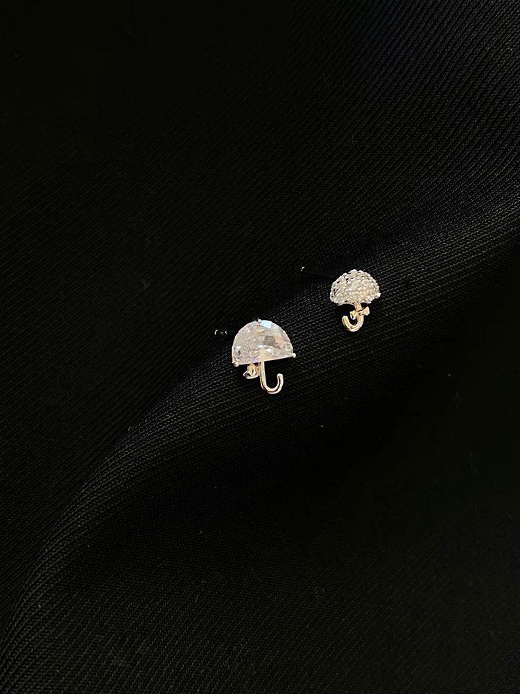 asymmetry mini cz umbrella 925 sterling silver stud earrings