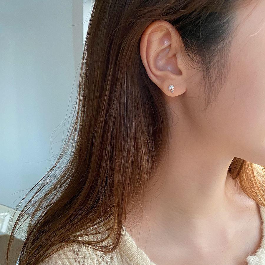 asymmetry mini cz umbrella 925 sterling silver stud earrings