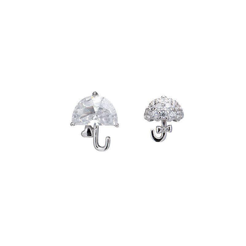 asymmetry mini cz umbrella 925 sterling silver stud earrings