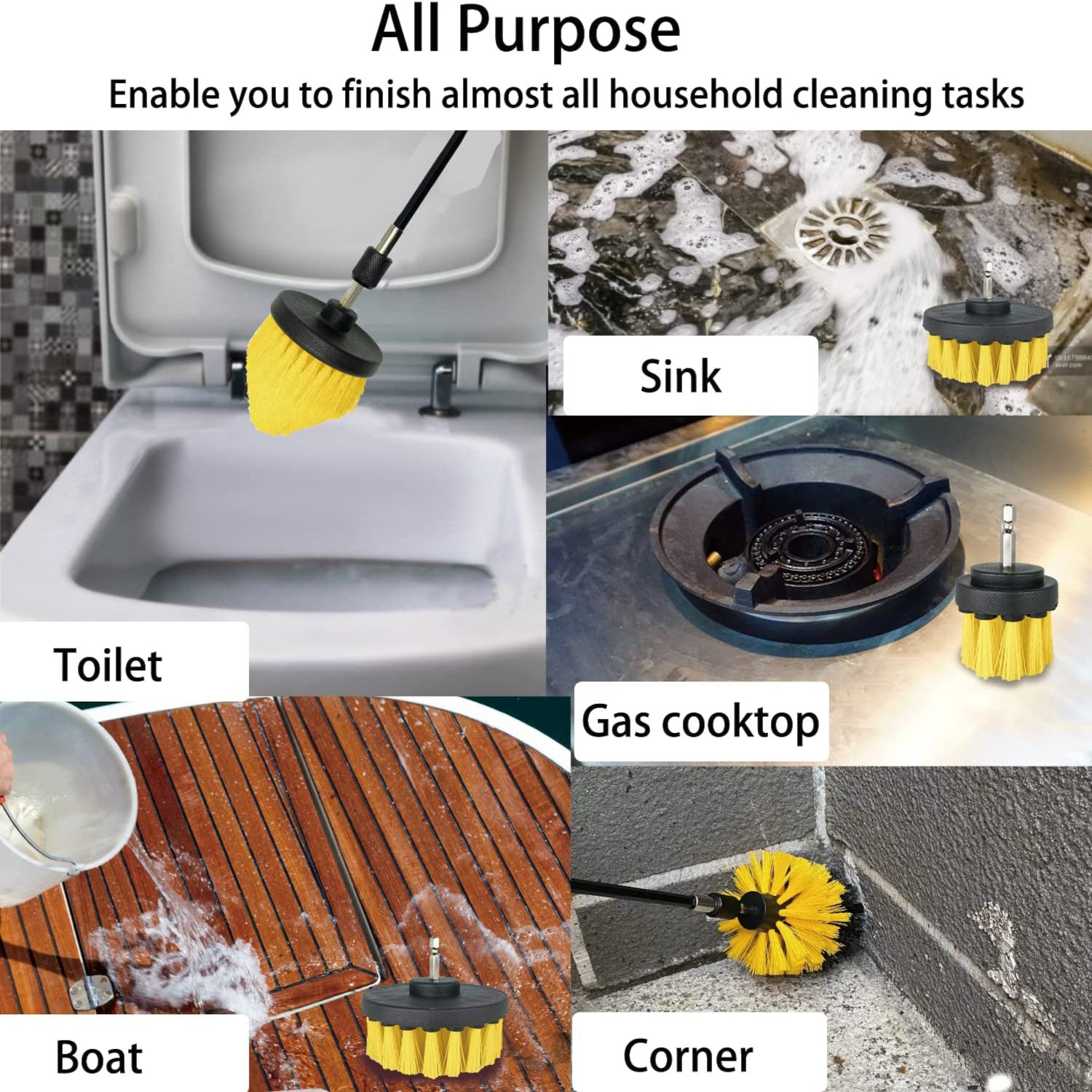 5/8/22pcs, Drill Brush Attachment Set, 7 Pack 1/4in Power Scrubber Brush + Extend Long Attachment, Brush Drill Attachment, Power Cleaning Scrub Brush For Bathroom, Tub, Tile, Corner, Floor
