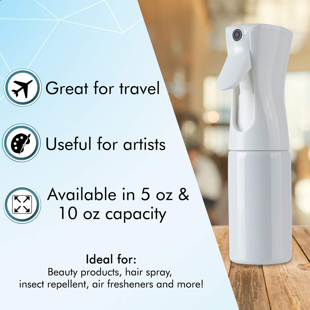 BeautifyBeauties Hair Spray Bottle – Ultra Fine Continuous Water Mister for Hairstyling, Cleaning, Plants, Misting &amp; Skin Care (5 Ounce White 3Pack)