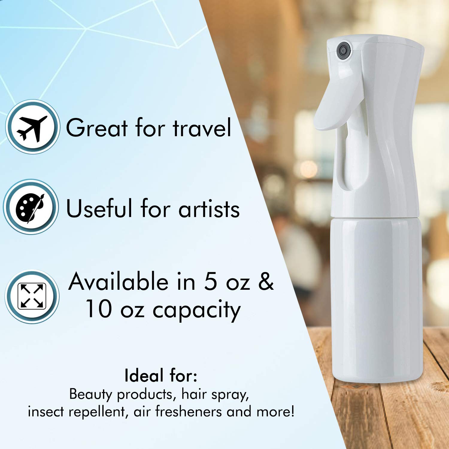 BeautifyBeauties Hair Spray Bottle – Ultra Fine Continuous Water Mister for Hairstyling, Cleaning, Plants, Misting &amp; Skin Care (5 Ounce White 3Pack)