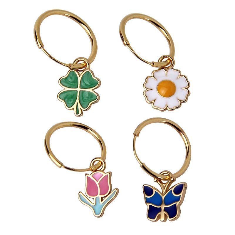 beautiful four leaf clover flower flower butterfly 925 sterling silver hoop earrings