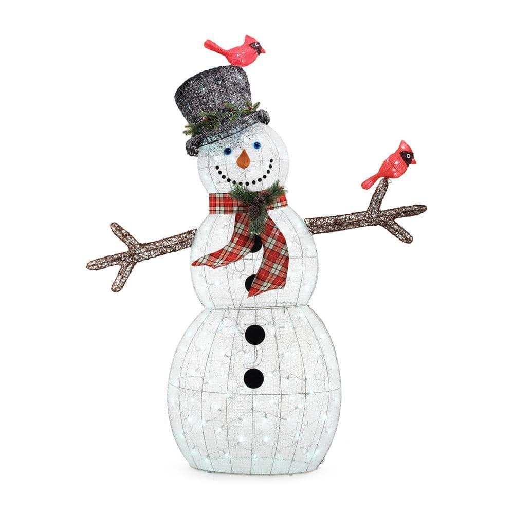6 ft Cool White LED Snowman with Red Birds Holiday Yard Decoration
