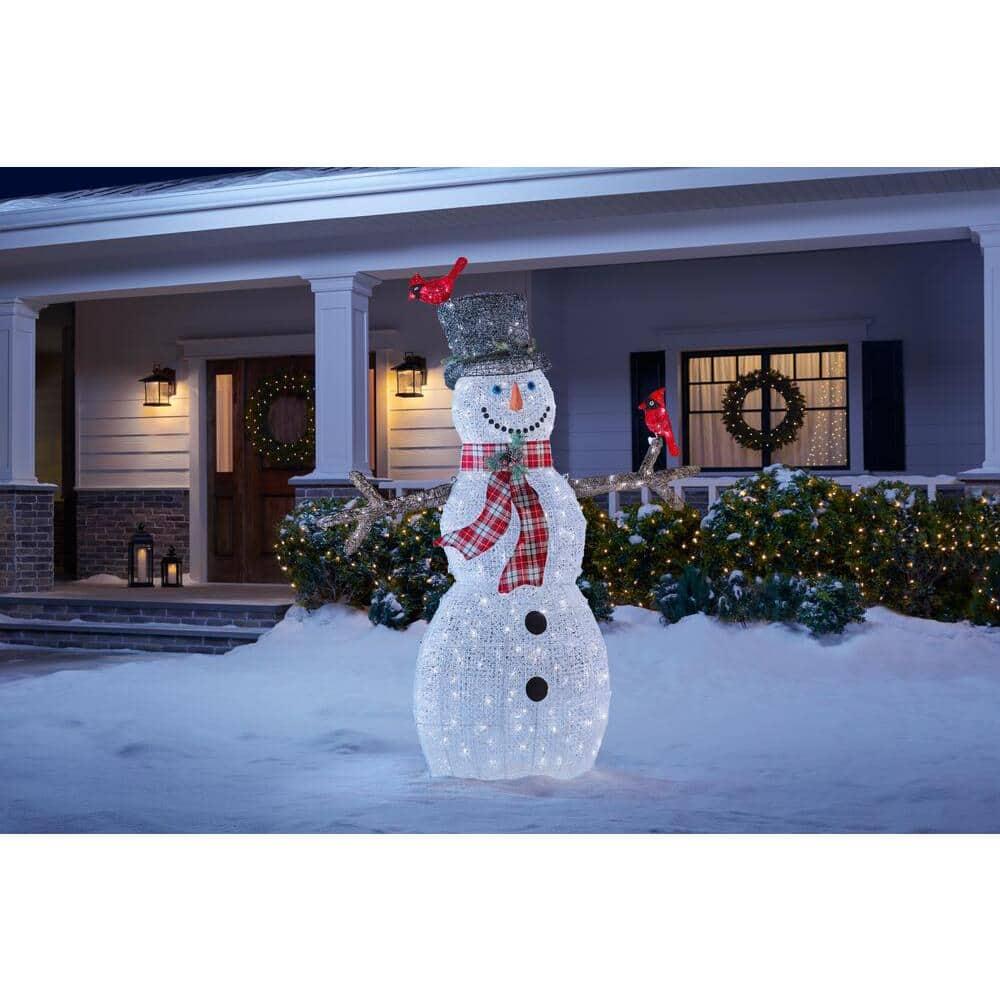 6 ft Cool White LED Snowman with Red Birds Holiday Yard Decoration