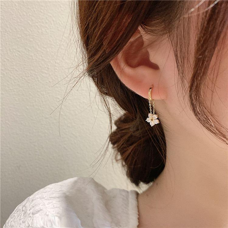 beautiful cz flowers 925 sterling silver dangling earrings
