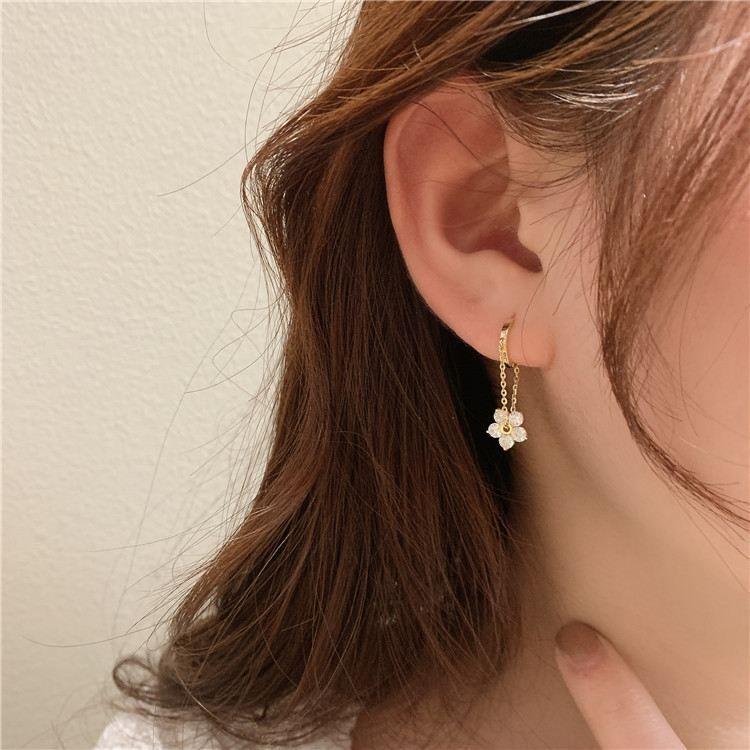 beautiful cz flowers 925 sterling silver dangling earrings