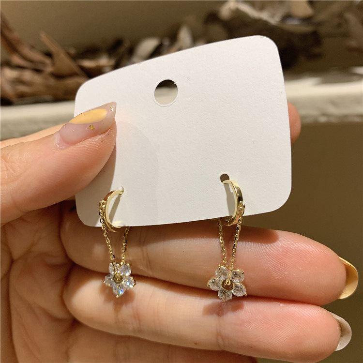 beautiful cz flowers 925 sterling silver dangling earrings