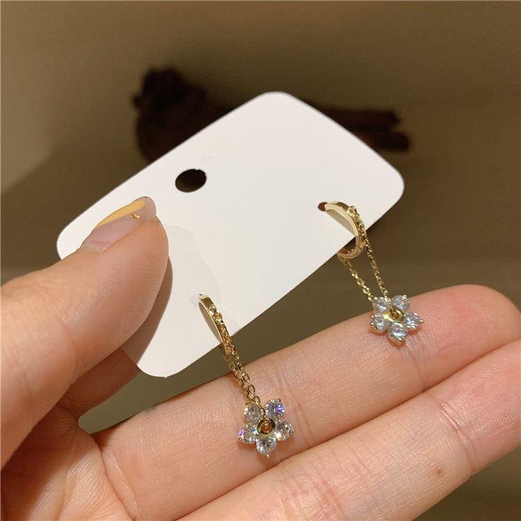 beautiful cz flowers 925 sterling silver dangling earrings
