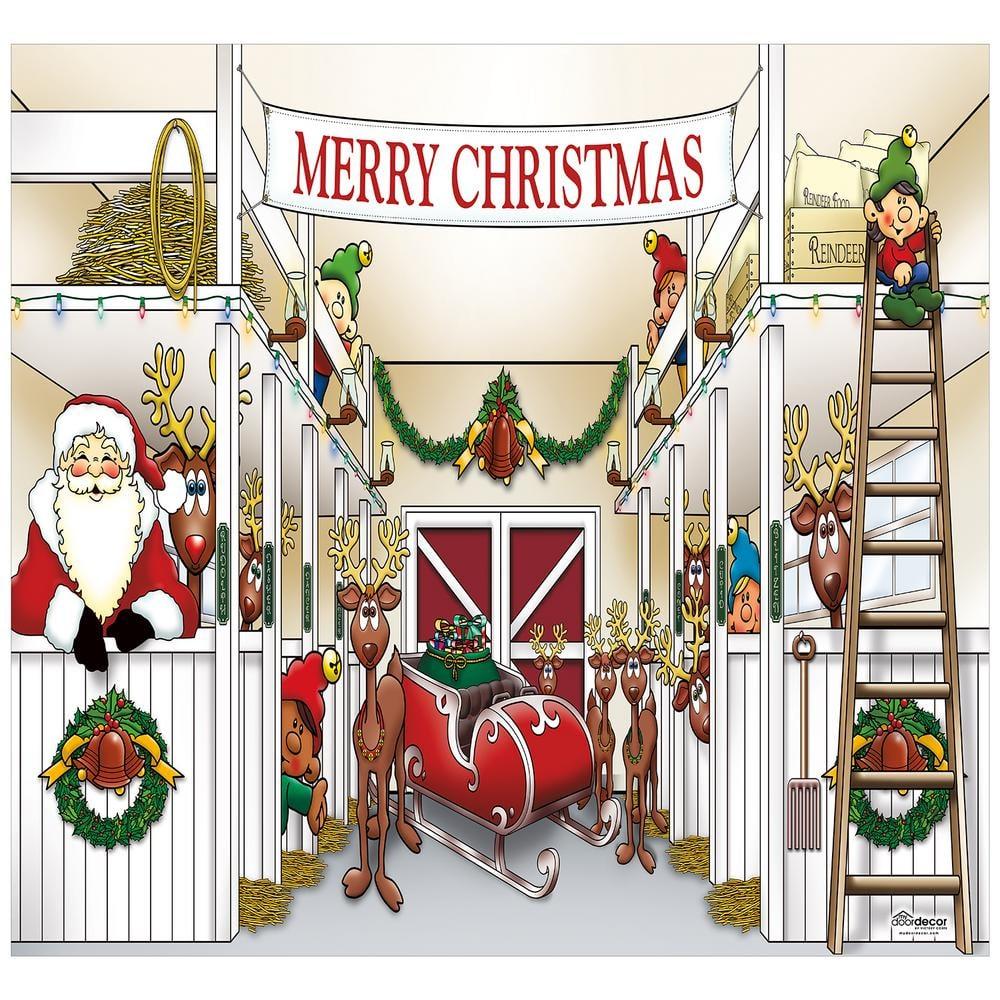 7 ft. x 8 ft. Santa's Reindeer Barn Holiday GaraDoor Decor Mural for Single Car Garage