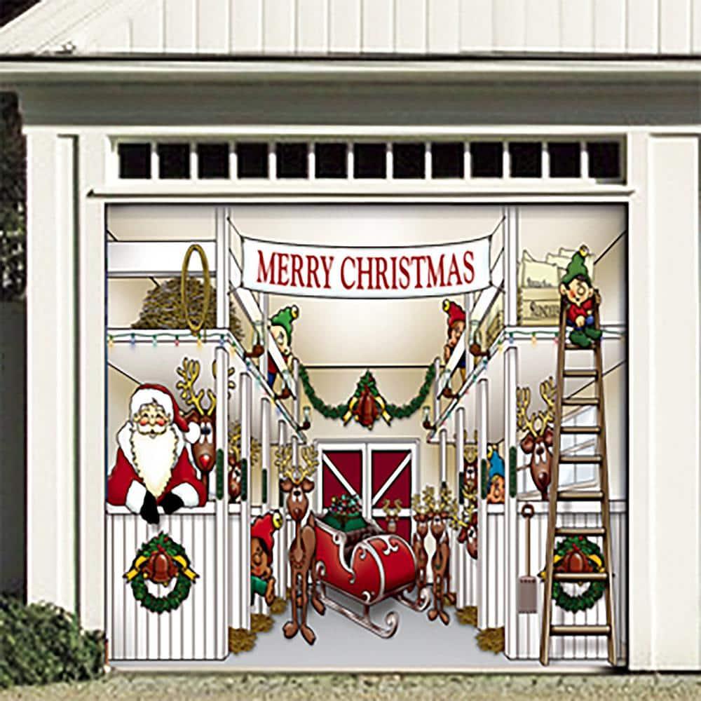 7 ft. x 8 ft. Santa's Reindeer Barn Holiday GaraDoor Decor Mural for Single Car Garage