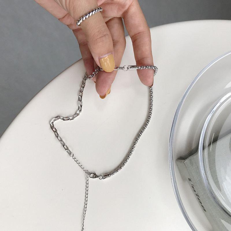 asymmetry hollow chain 925 sterling silver choker necklace