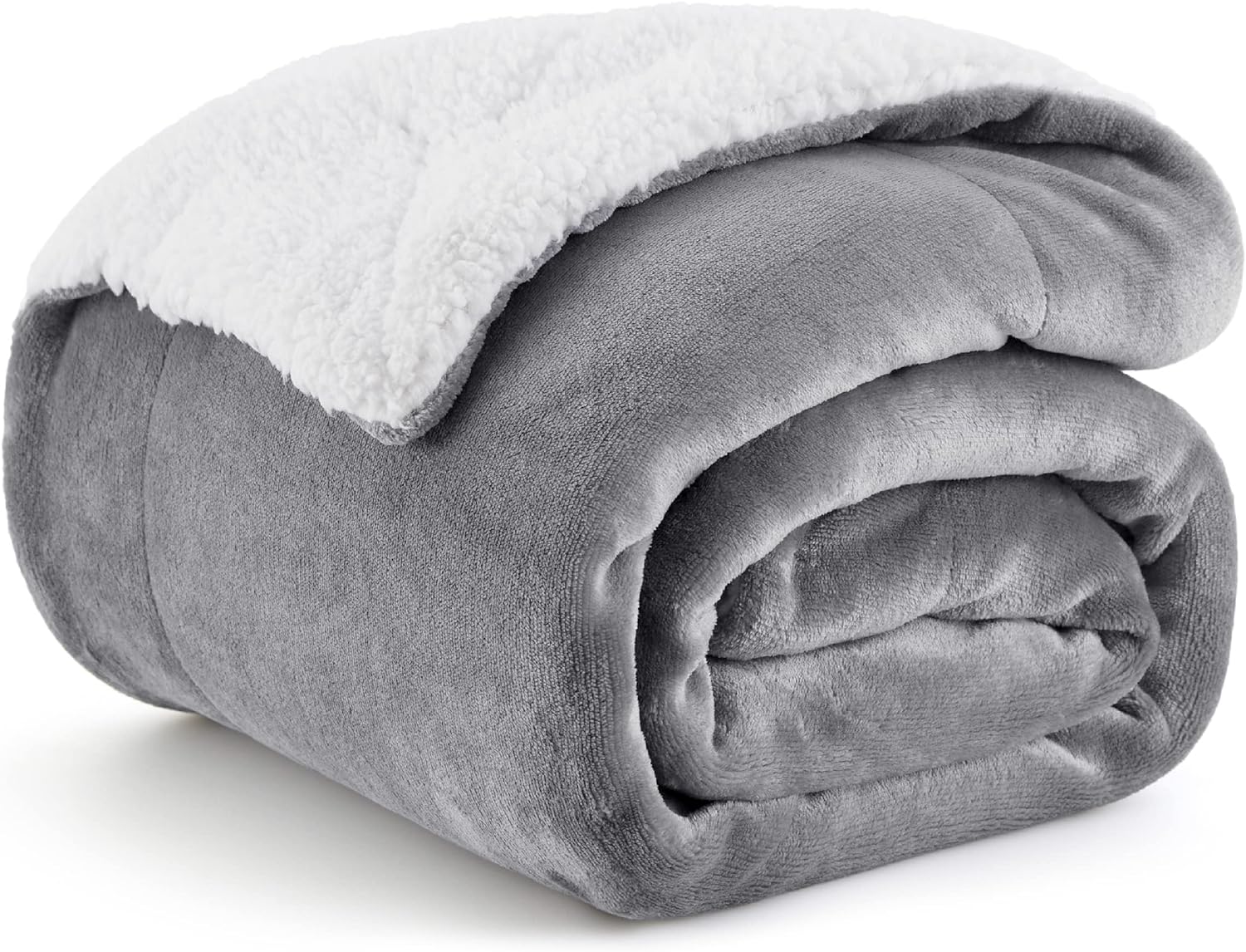 Bedsure Sherpa Fleece Throw Blanket for Couch - Thick and Warm Blanket for Winter, Soft and Fuzzy Throw Blanket for Sofa, Fall Throw Blanket, Grey, 50x60 Inches