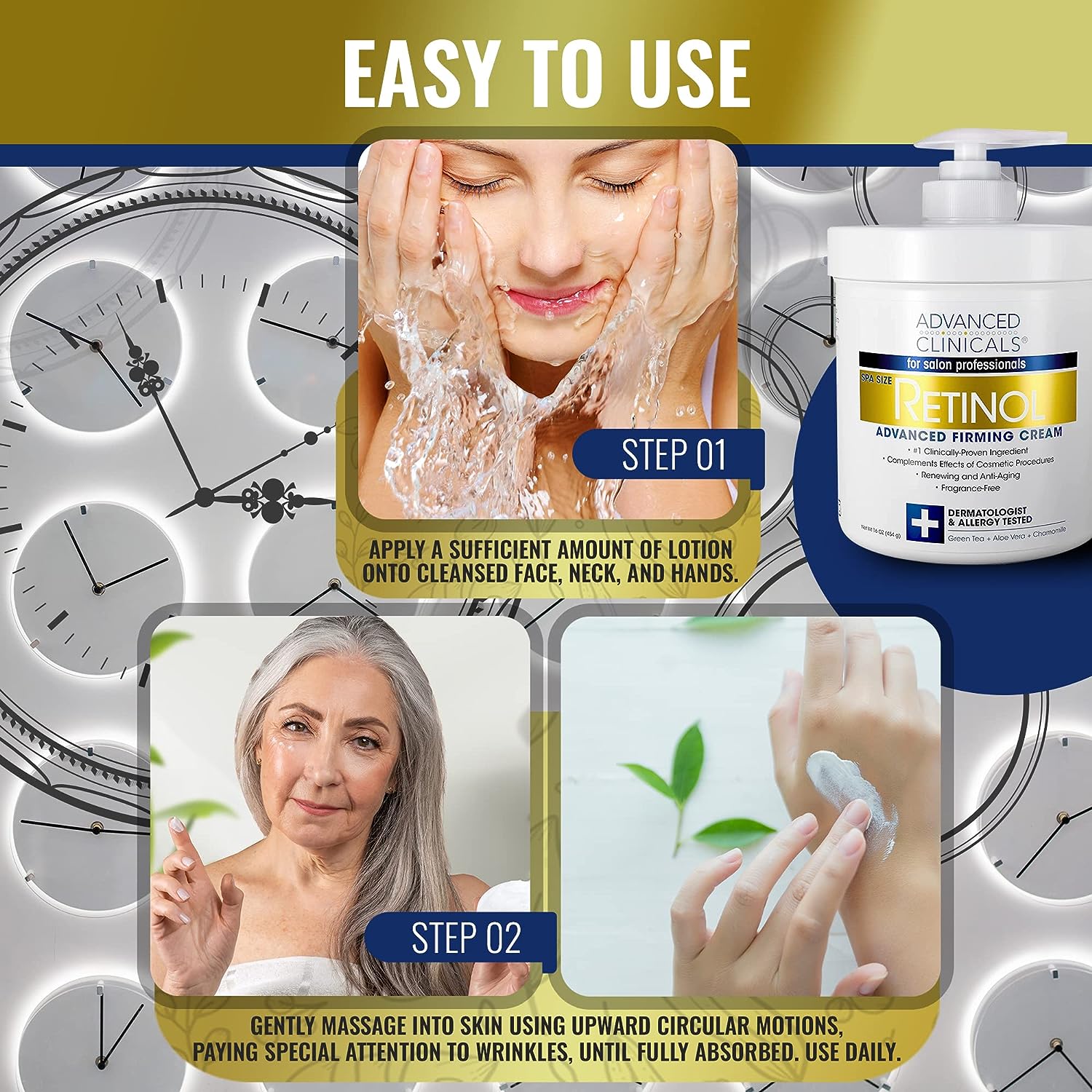 Advanced Clinicals Retinol Cream + Hyaluronic Acid Body Lotion &amp; Face Moisturizer Skin Care Set | Fragrance Free Retinol Body Cream &amp; Hyaluronic Acid Lotion For Crepey Skin, Stretch Marks, &amp; Dry Skin