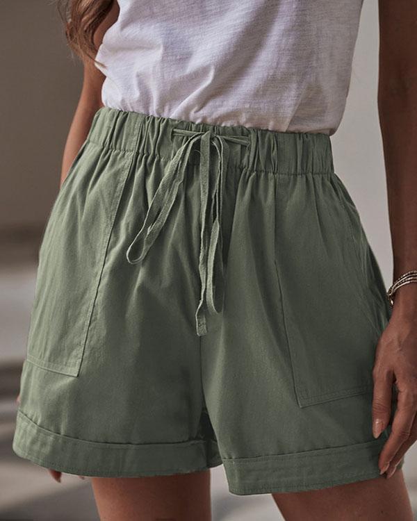 a-line stretch lace high waist shorts with pleated pockets