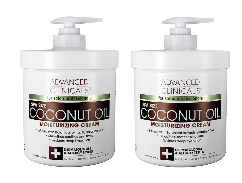 Advanced Clinicals Coconut Body Lotion Moisturizing Cream &amp; Face Lotion For Women &amp; Men | Coconut Lotion | Natural Coconut Oil Cream Skin Care Moisturizer Body Butter Balm For Dry Skin, 16Oz, 2-Pack