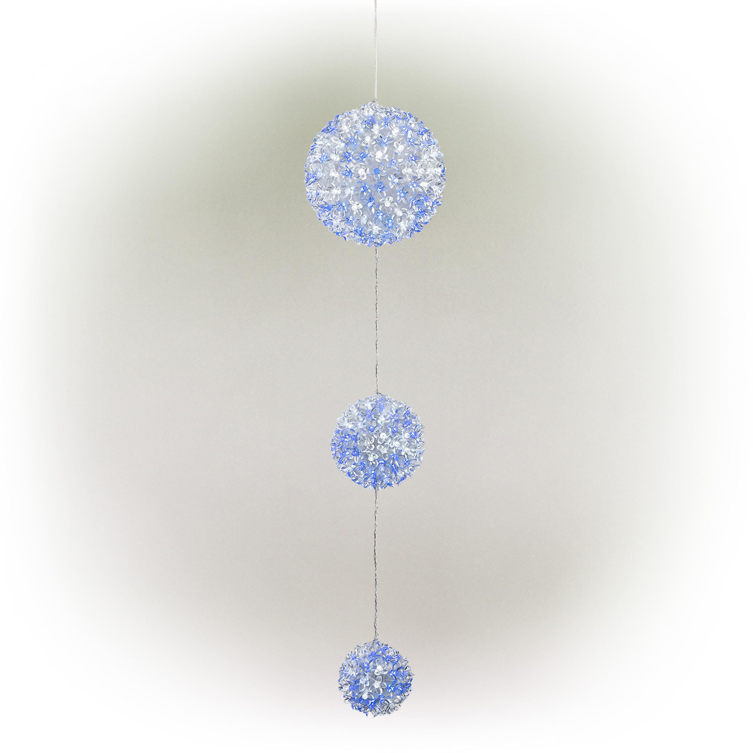 Alpine Corporation 3-Tier Ornament String Holiday Decoration with LED Lights, Blue/White