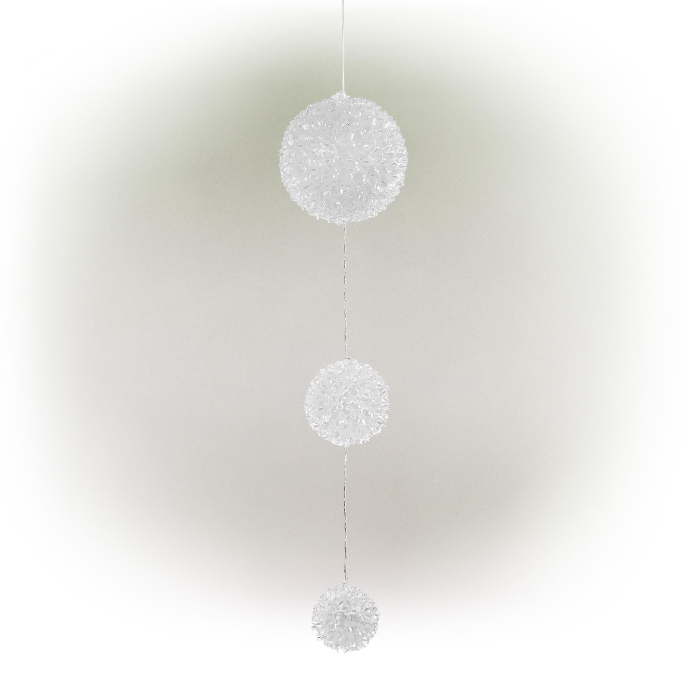 Alpine Corporation 3-Tier Ornament String Holiday Decoration with LED Lights, Blue/White