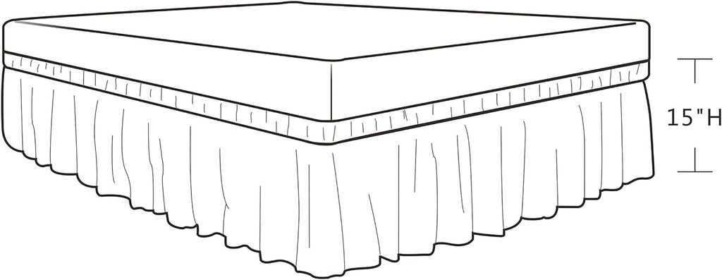 BiscaynWrap Around Bed Skirts for Queen Beds 15" Drop, White Adjustable Elastic Dust Ruffles Easy Fit Wrinkle &amp; Fade Resistant Silky Luxurious Fabric Machine Washable