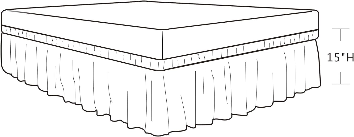 BiscaynWrap Around Bed Skirts for Queen Beds 15" Drop, White Adjustable Elastic Dust Ruffles Easy Fit Wrinkle &amp; Fade Resistant Silky Luxurious Fabric Machine Washable
