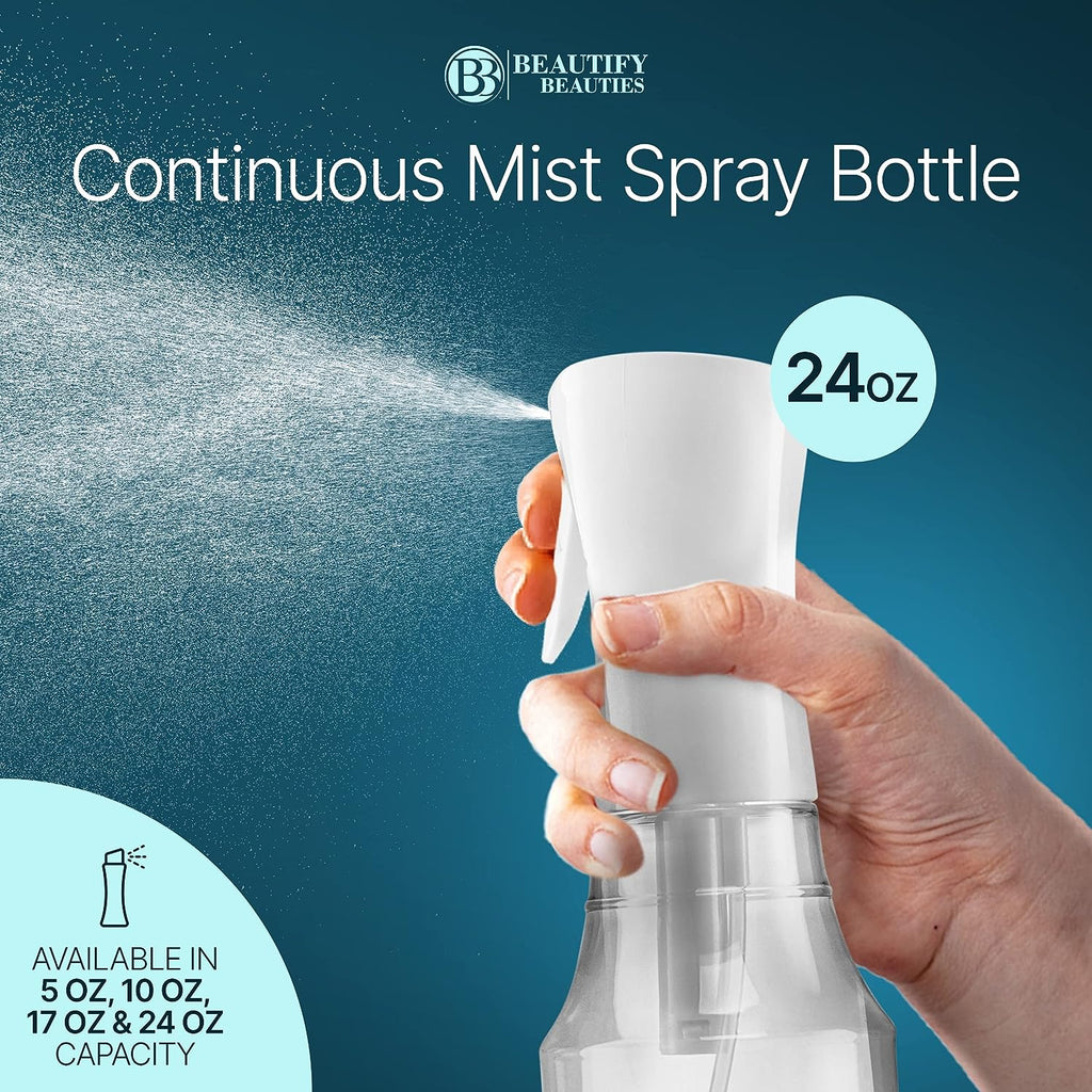 BeautifyBeauties Hair Spray Bottle – Ultra Fine Continuous Water Mister for Hairstyling, Cleaning, Plants, Misting &amp; Skin Care (24 Ounce)