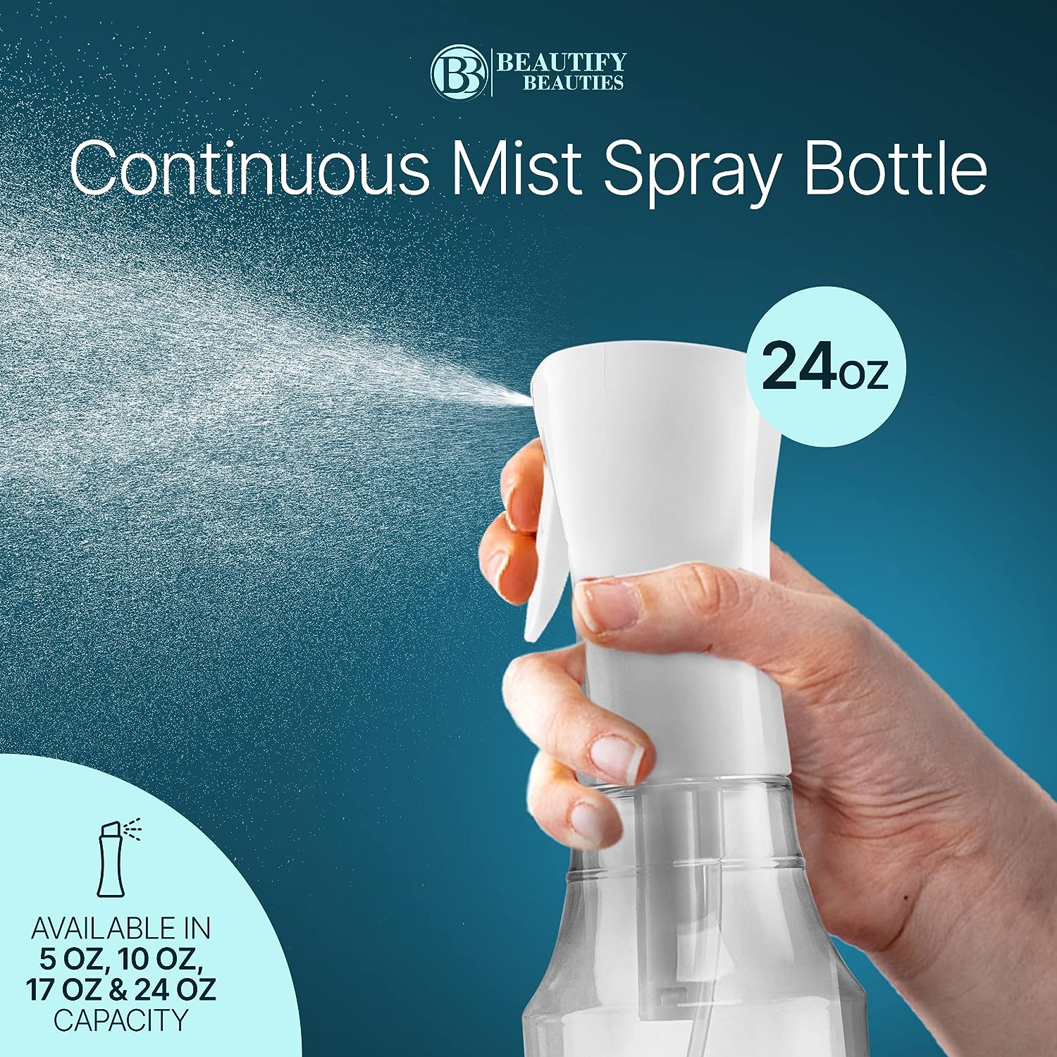 BeautifyBeauties Hair Spray Bottle – Ultra Fine Continuous Water Mister for Hairstyling, Cleaning, Plants, Misting &amp; Skin Care (24 Ounce)