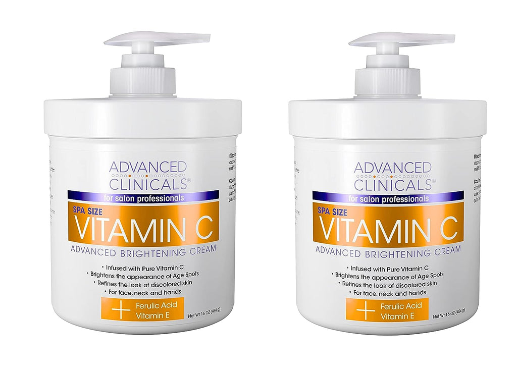 Advanced Clinicals Vitamin C Face &amp; Body Cream Moisturizing Skin Care Lotion, Anti Aging Vitamin C Skincare Moisturizer For Body, Face, Age Spots, Wrinkles, &amp; Sun Damaged Skin, Large 16oz (2-Pack)