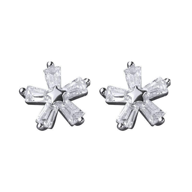 beautiful cz star flower 925 sterling silver stud earrings