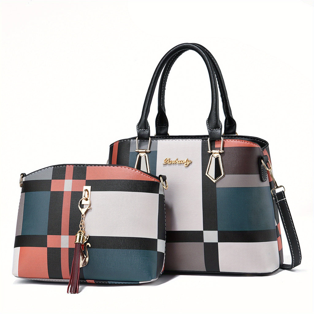 2pcs PU Leather Bag Set, Tassel Decor Handbag &amp; Crossbody Bag, Women's Office &amp; Work Purse