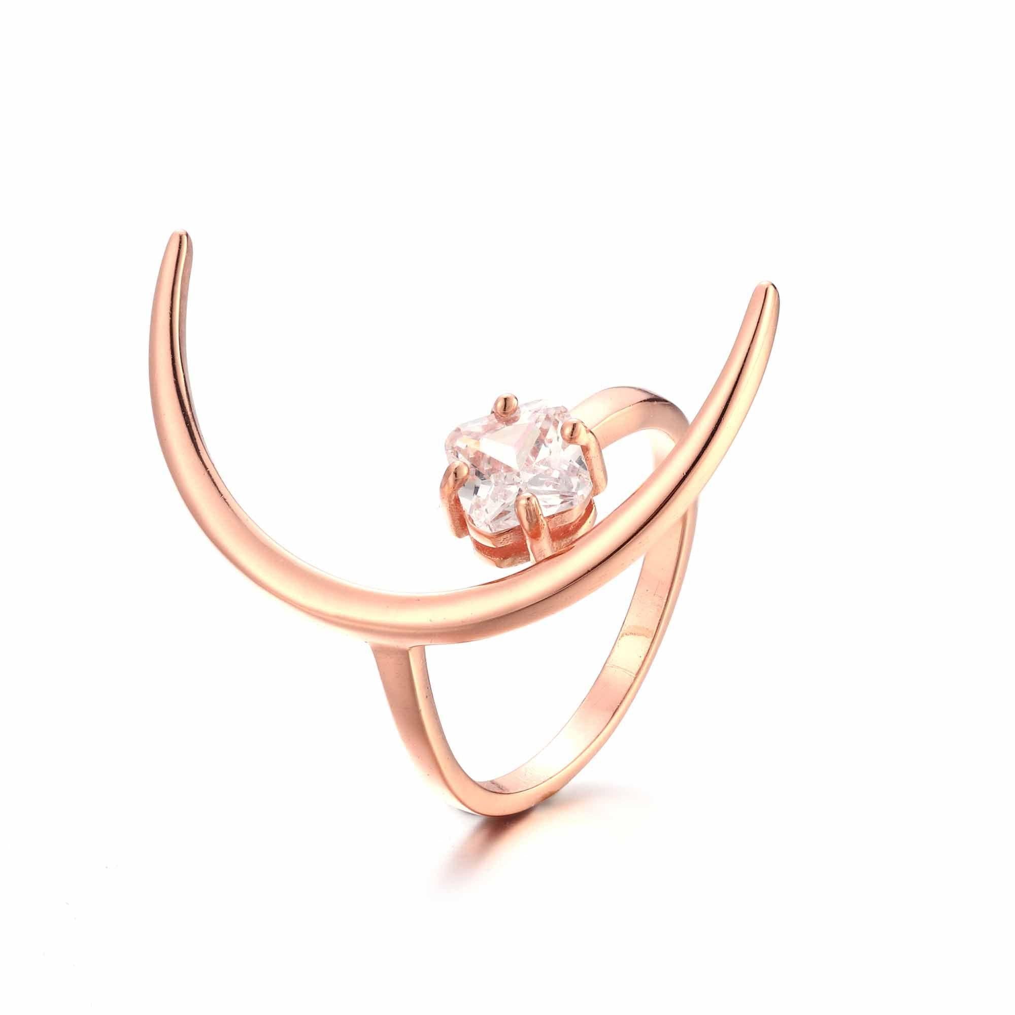 beautiful cz four leaf clover crescent moon 925 sterling silver adjustable ring