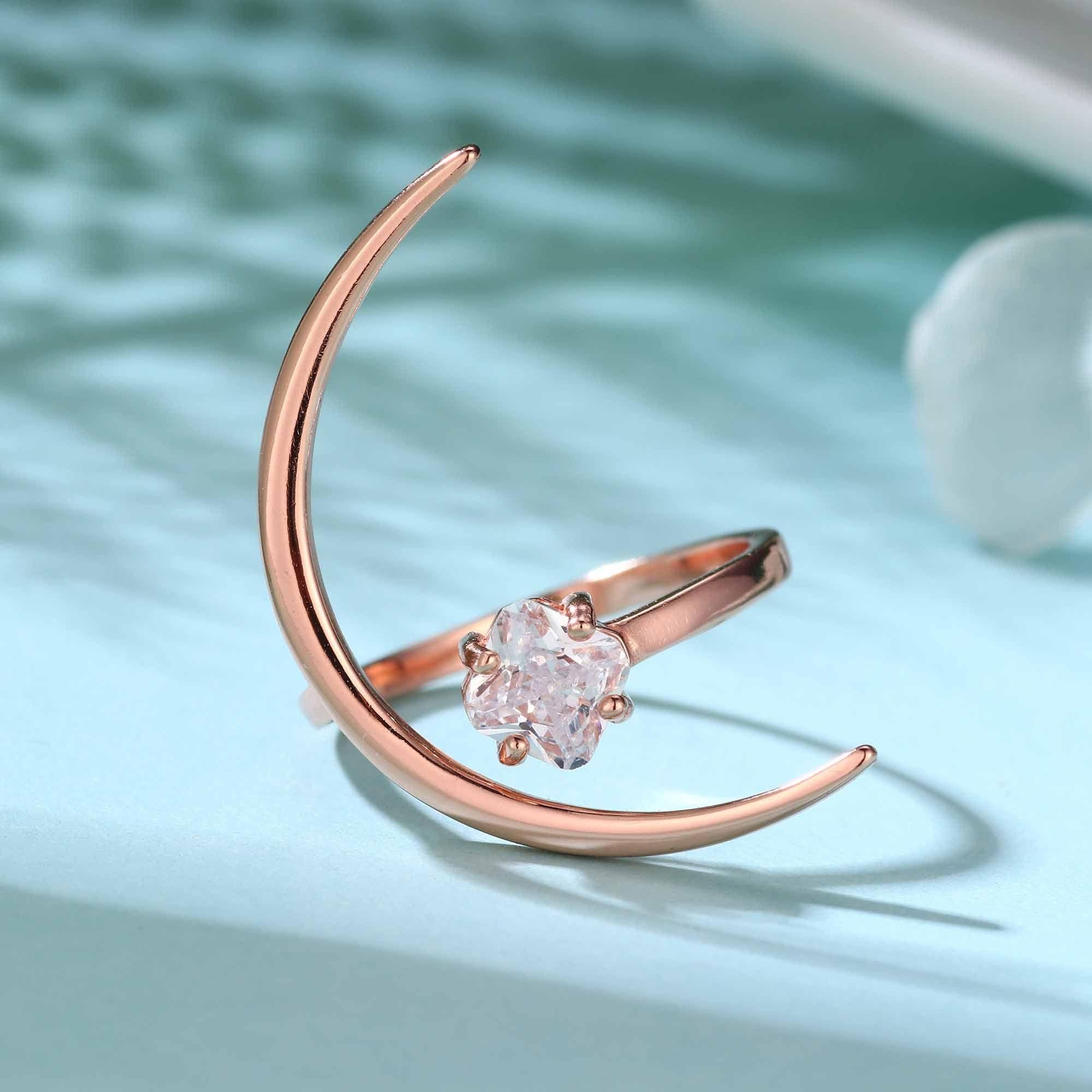 beautiful cz four leaf clover crescent moon 925 sterling silver adjustable ring