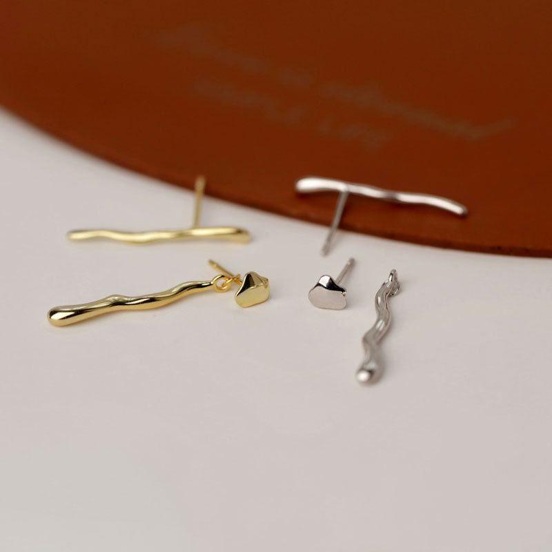 asymmetry geometry wave 925 sterling silver dangling earrings