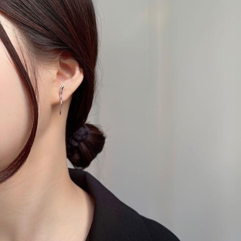 asymmetry geometry wave 925 sterling silver dangling earrings