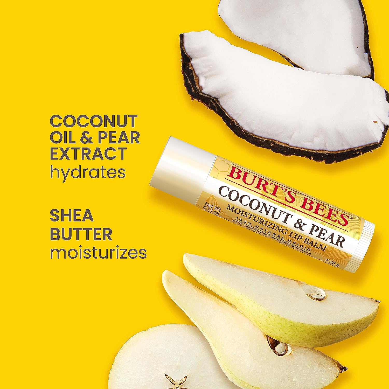 Burt's Bees Lip Balm, Moisturizing Lip Care, for All Day Hydration, 100% Natural, Original Beeswax, Strawberry, Coconut &amp; Pear &amp; Vanilla (4 Pack)