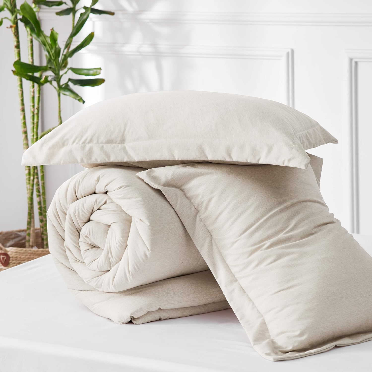 Bedsure Queen Comforter Set Kids - Beige Queen Size Comforter, Soft Bedding for All Seasons, Cationic Dyed Bedding Set, 3 Pieces, 1 Comforter (90"x90") and 2 Pillow Shams (20"x26"+2")