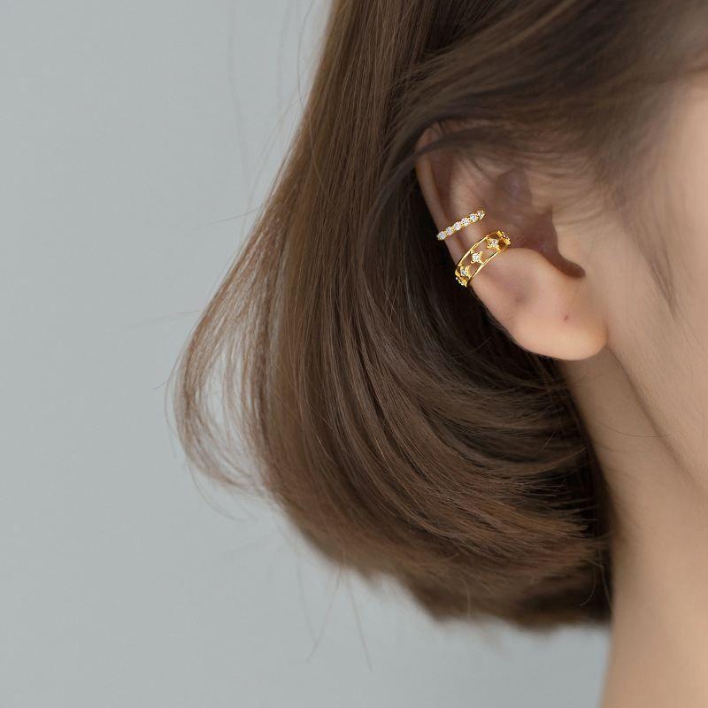 asymmetry golden 925 sterling silver non-pierced earrings