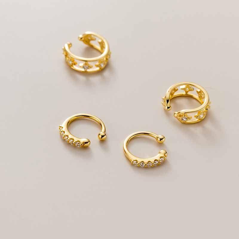 asymmetry golden 925 sterling silver non-pierced earrings