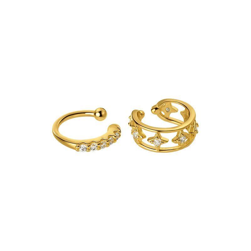asymmetry golden 925 sterling silver non-pierced earrings