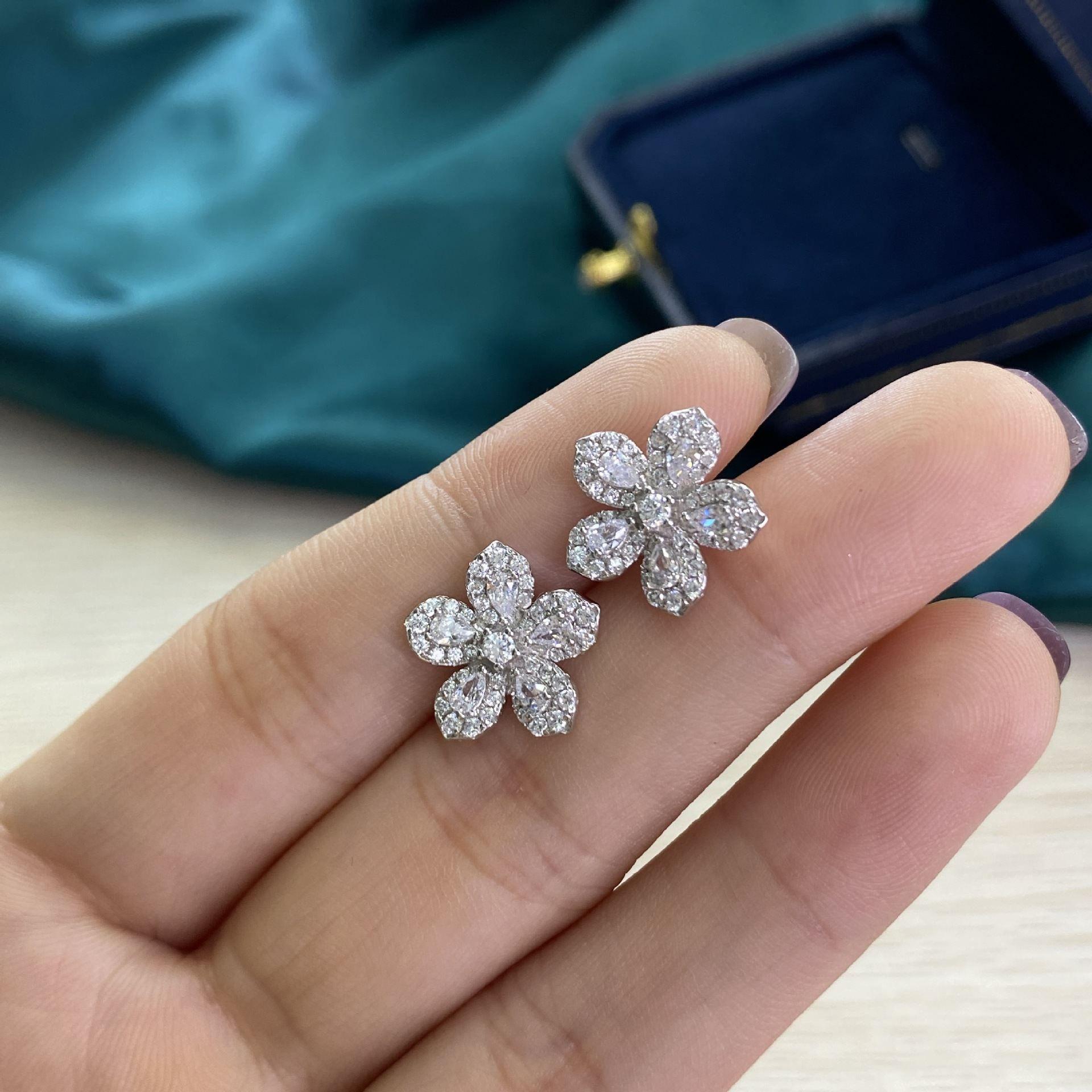 beautiful cz peach blossom flower 925 sterling silver stud earrings
