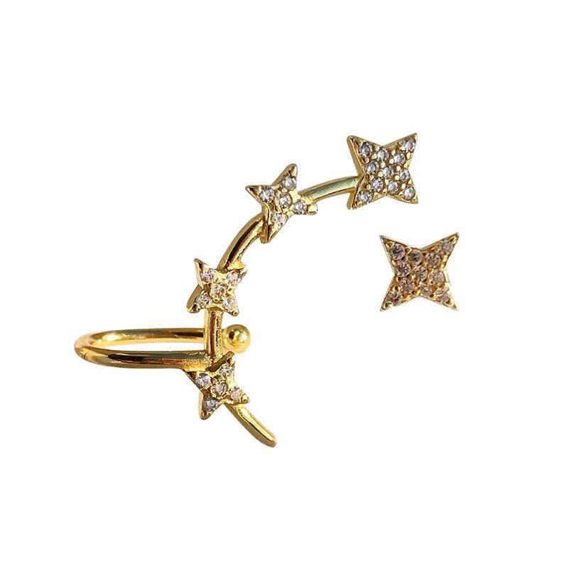 asymmetry cz stars 925 sterling silver stud earrings