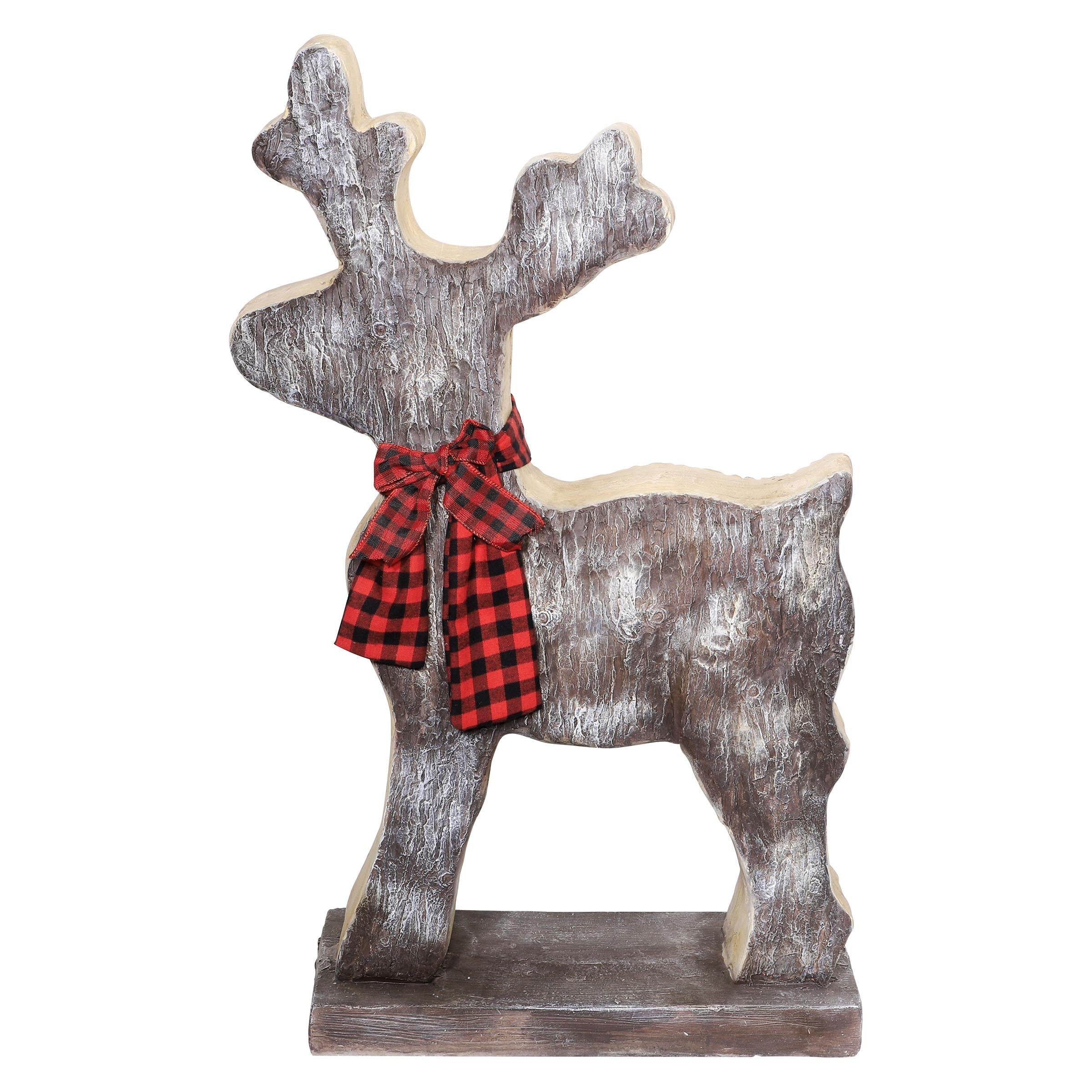 Alpine Corporation Wooden Christmas Reindeer Statue with Festive Bow
