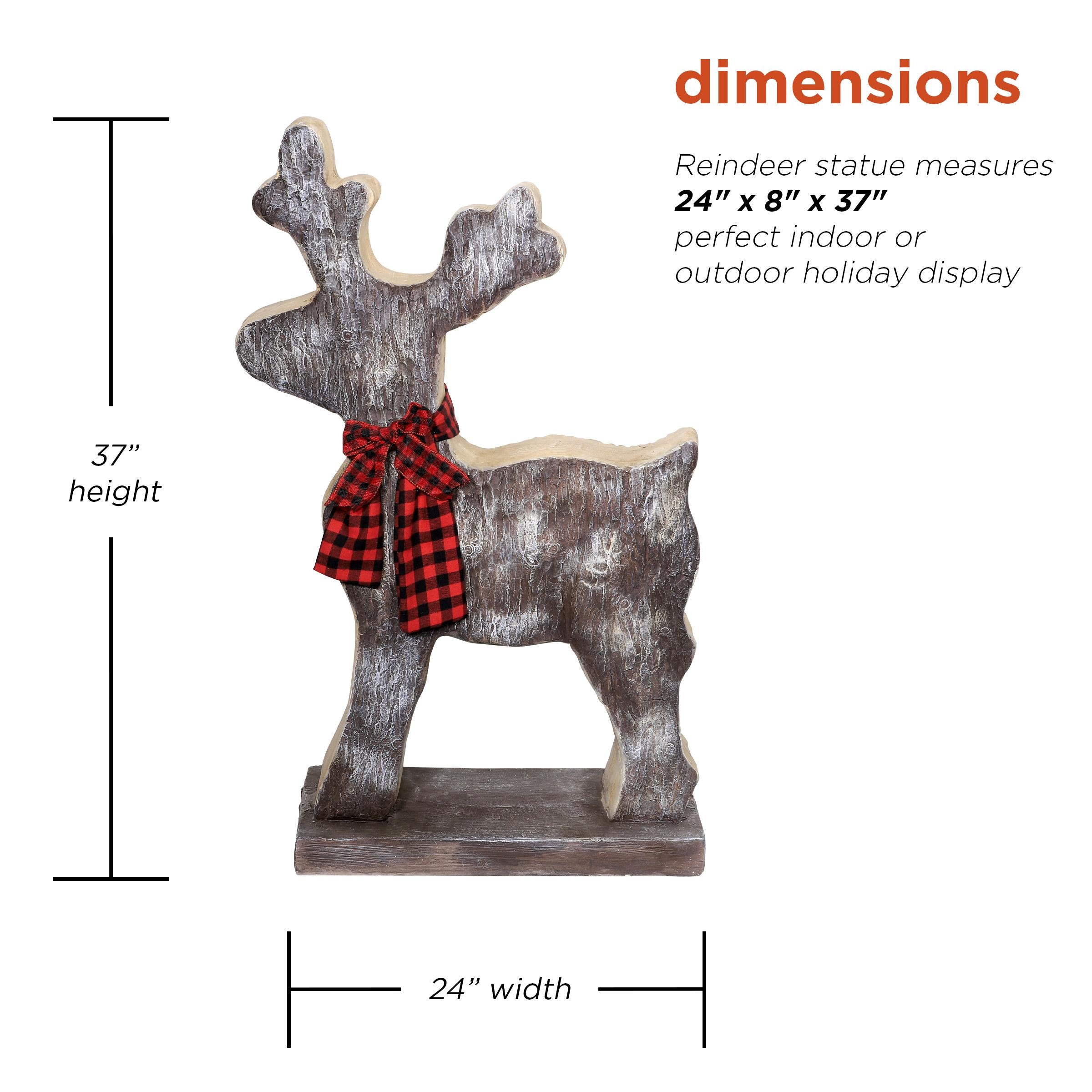 Alpine Corporation Wooden Christmas Reindeer Statue with Festive Bow