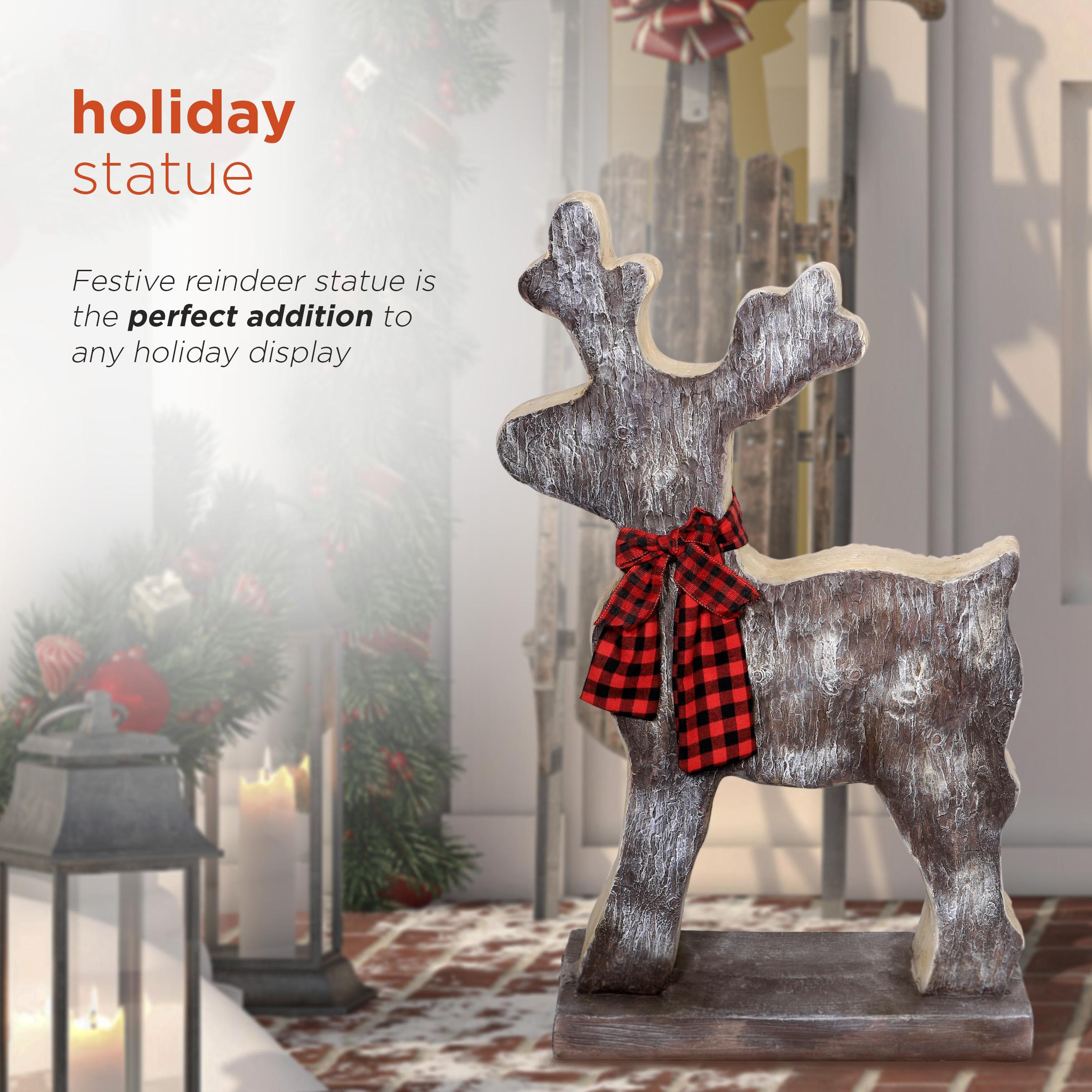 Alpine Corporation Wooden Christmas Reindeer Statue with Festive Bow